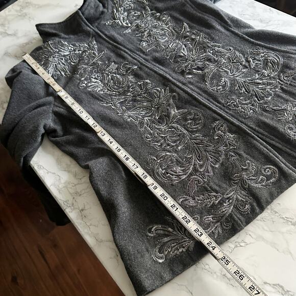 Chico's Size 1 Gray Wool Blend Beaded Embellished Jacket Women’s Size Medium - Picture 15 of 15